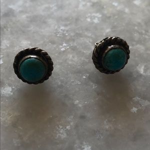 Modern Turquoise Small Silver Pierced Earrings